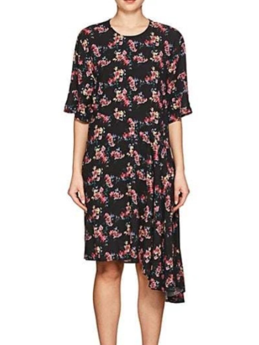 Public School Rima Floral Asymmetric Shift Dress Black Women's Size 4 Midi Boho